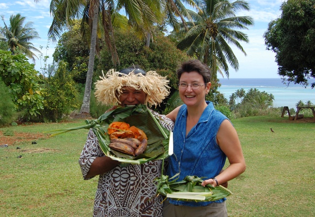 Me with Ngaakaara Kita Taria Pureariki, known as Ngaa: Aitutaki's superhero of traditional culture.